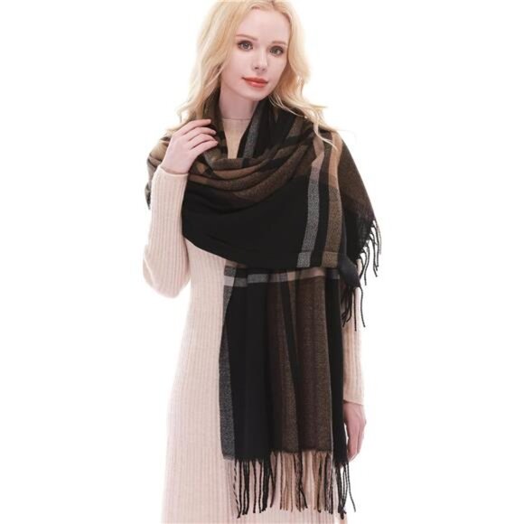 Womens plaid scarf fall winter warm pashmina wrap large blanket shawl cozy - Picture 5 of 8